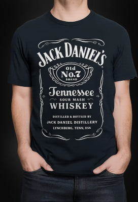 Schwarzes T-Shirt mit weißem JACK DANIEL'S Tennessee Whiskey Label-Print