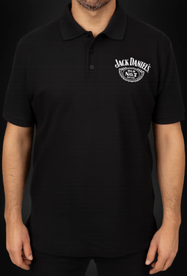 Schwarzes Poloshirt mit dezentem JACK DANIEL'S Logo und Sleeve Loop (US-Import)