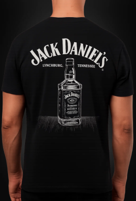 Schwarzes T-Shirt mit großem JACK DANIEL'S Bottle Straight Logo (US-Import) auf dem Rücken
