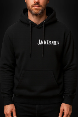 Bequemer Unisex Hoodie aus Organic Cotton mit dezentem JACK DANIEL'S Branding

